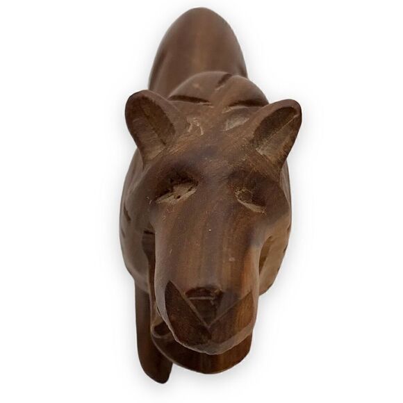 Vintage Hand Carved Hardwood Decorative Lions Big Cats Pair (2) - Picture 9 of 16